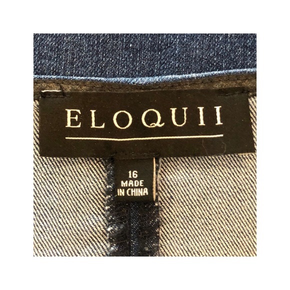 Eloquii Flare Sleeve Dark Indigo Denim Top - Picture 8 of 8